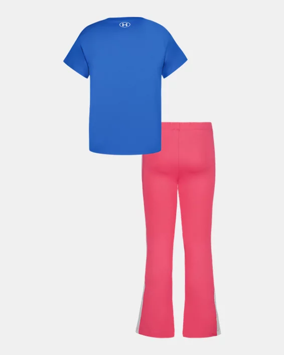 UA Glitter Logo & Side-Stripe Infant Girls Short Sleeve & Yoga Pants Set - Image 3